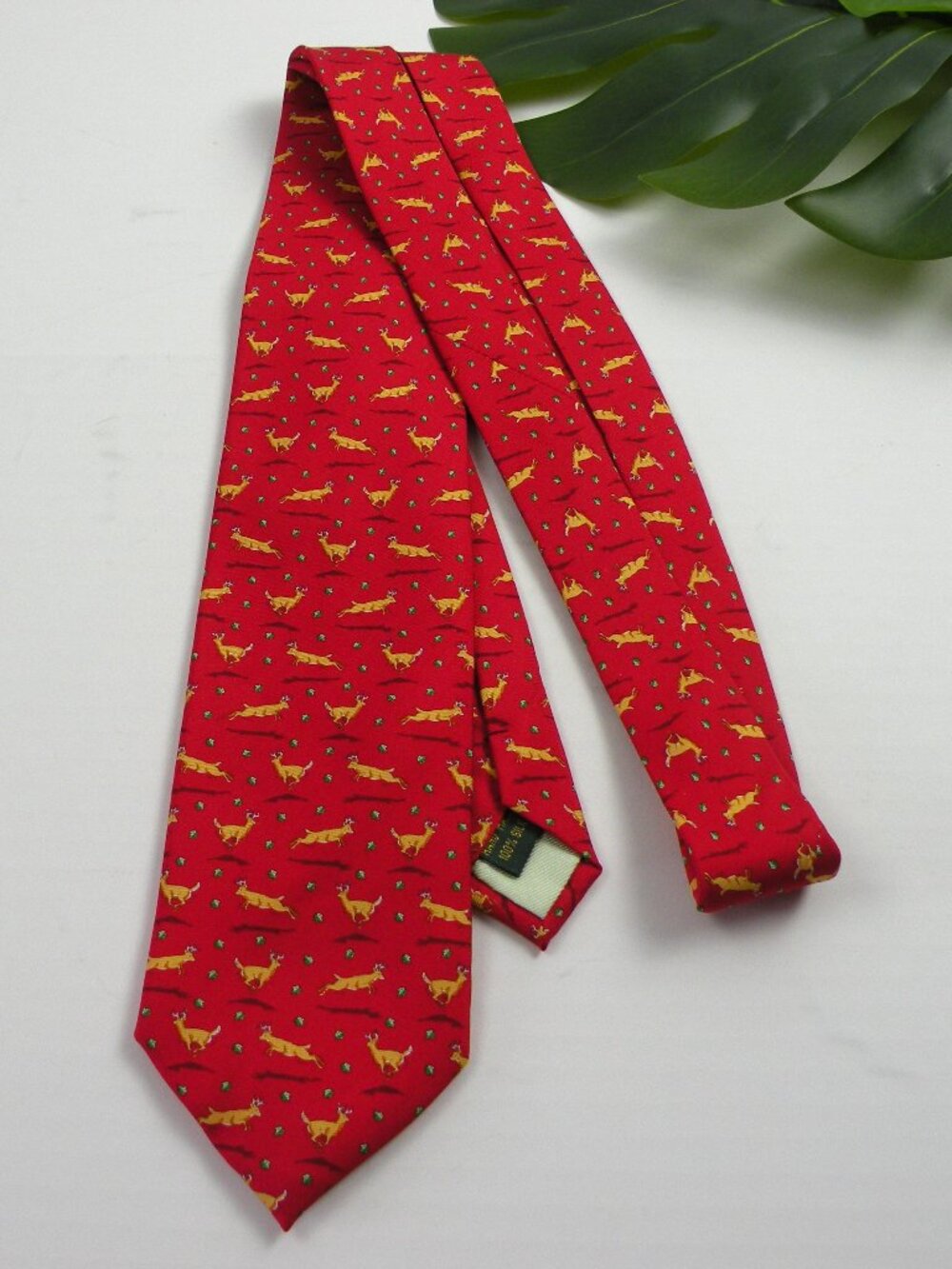 NWOT Bird Dog Bay 100% Silk Tie Red Deer Print Handmade USA
